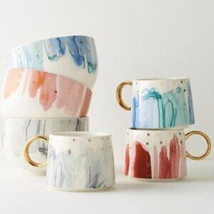 Anthropologie Pink Night Starry Sky Mugs Set of 4